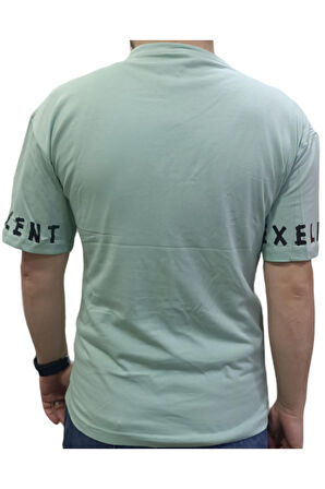 Erkek Çocuk Exellentlife Yazı Desenli Kolları Yazılı Cepli Oversize Yeşil Renk Tişört