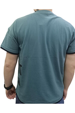 Erkek Çocuk Explioit Yazı Desenli Likralı Yeşil Renk Oversize Tişört