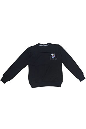 Erkek Çocuk /Kız Çocuk Free Yazı Ördek Desenli Çift Taraf Baskılı Siyah Renk Sweatshirt