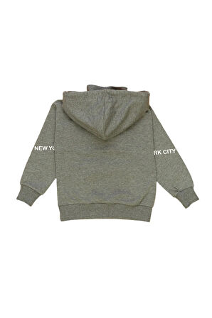 Erkek Çocuk Brooklyn Yazı Desenli Cepli Kapüşonlu Antrasit Renk Sweatshirt