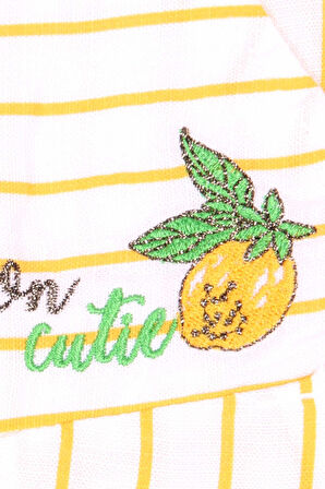 Kız Çocuk Lemon Yazı Desenli Cepli Yanı Fermuarlı Sarı Renk Kapri Tulum