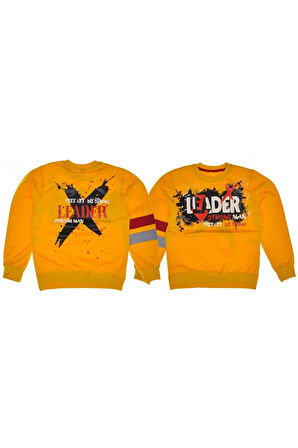 Erkek Çocuk Önü Arkası Leader Yazı Desenli Sarı Renk Sweatshirt