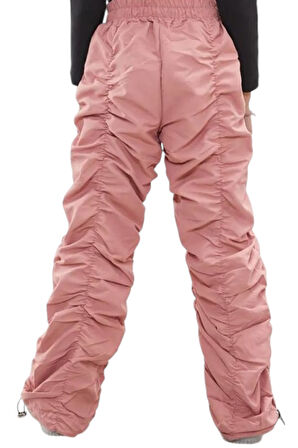 Kız Çocuk Şerit Dikişli Pembe Renk Tarz Paraşüt Kumaş Pantolon
