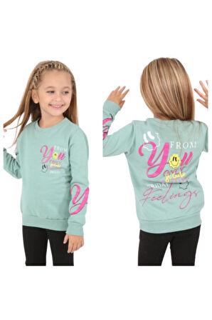 Kız Çocuk You Only Önü Arkası Yazı Resim Desenli Yeşil Renk Şardonlu Sweatshirt