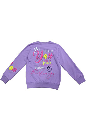 Kız Çocuk You Only Önü Arkası Yazı Resim Desenli Lila Renk Şardonlu Sweatshirt