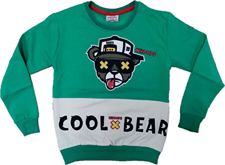 Erkek Çocuk Cool Bear Yazı Resim Desenli Şardonlu Yeşil Renk Sweatshirt