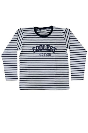 Erkek Çocuk Önü Coolest Yazı Desenli Lacivert Çizgili Sweatshirt