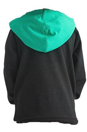 Erkek Çocuk Cell Block Yazı Desenli Kanguru Cepli Kapüşonlu Siyah Yeşil Renk Sweatshirt