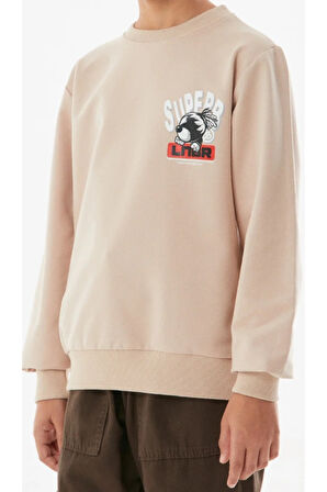 Erkek Çocuk Superb Önü Arkası Yazı Resim Desenli Bej Renk Sweatshirt