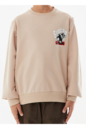 Erkek Çocuk Superb Önü Arkası Yazı Resim Desenli Bej Renk Sweatshirt