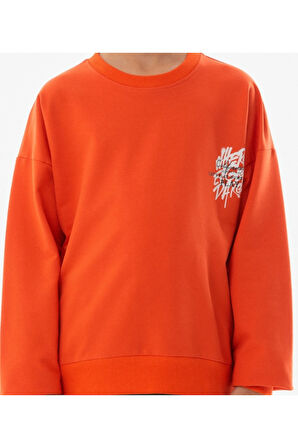 Erkek Çocuk /Kız Çocuk Önü Arkası Here Yazı Desenli Turuncu Renk Sweatshirt