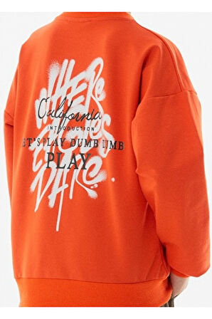 Erkek Çocuk /Kız Çocuk Önü Arkası Here Yazı Desenli Turuncu Renk Sweatshirt
