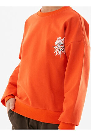 Erkek Çocuk /Kız Çocuk Önü Arkası Here Yazı Desenli Turuncu Renk Sweatshirt