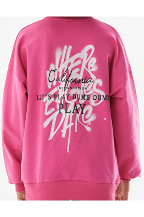 Kız Çocuk Önü Arkası Here Yazı Desenli Pembe Renk Sweatshirt