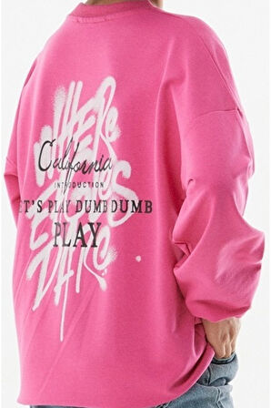 Kız Çocuk Önü Arkası Here Yazı Desenli Pembe Renk Sweatshirt