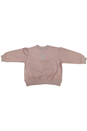 Kız Çocuk Today Yazılı Kendinden Simli Koyu Pudra Renk Sweatshirt