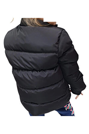 Erkek Çocuk /Kız Çocuk Kapüşonsuz Fermuar Cepli İçi Peluş Astarlı Siyah Renk Mont