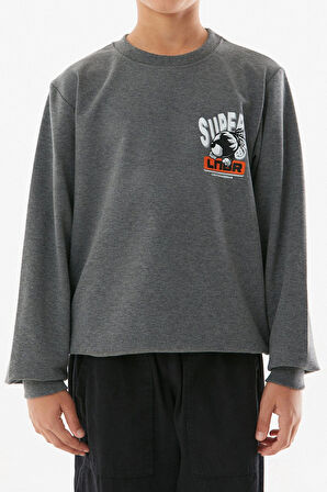 Erkek Çocuk Superb Önü Arkası Yazı Resim Desenli Antrasit Renk Sweatshirt