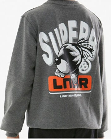 Erkek Çocuk Superb Önü Arkası Yazı Resim Desenli Antrasit Renk Sweatshirt