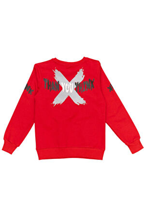 Erkek Çocuk Önü Arkası Stronger Yazı Desenli Fermuar Cepli Kırmızı Sweatshirt
