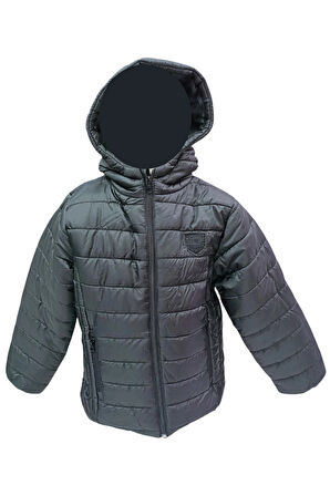 Erkek Çocuk Speedy Armalı Kapüşonu Sabit İçi Polar Astarlı Siyah Mont