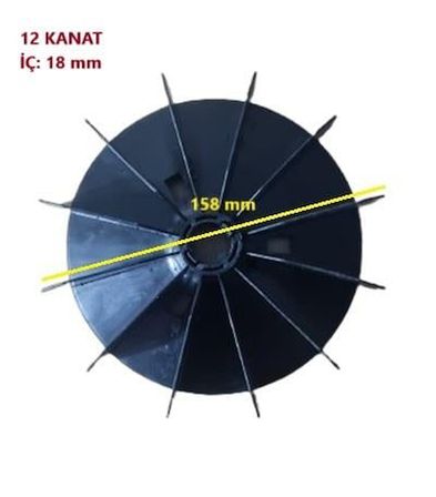 VOLT ELEKTRİK MOTORU PERVANESİ 90 TİP MON.18*158mm 12 KANATLI (SİYAH)