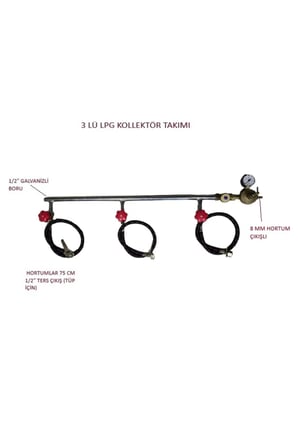 LPG KOLLEKTÖR ÜÇLÜ TAKIM  8MM HORTUM ÇIKIŞLI