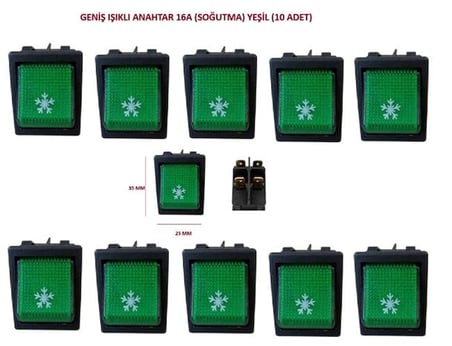 GENİŞ IŞIKLI ANAHTAR 16A (SOĞUTMA) YEŞİL (10 ADET)