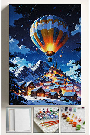 Sayılarla Boyama Hobi Seti Çerçeveli Numaralı Tuval Fırça Boya Dahil Kasnaklı BALON 40x50 Cm