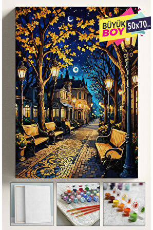 Sayılarla Boyama Seti Numaralı Tuval Fırça Boya Dahil Kasnaklı Set 50x70 Cm - IŞIKLI YOL
