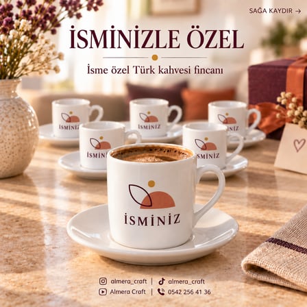 Kişiye Özel İsim Baskılı 6'lı Türk Kahvesi Fincan Seti