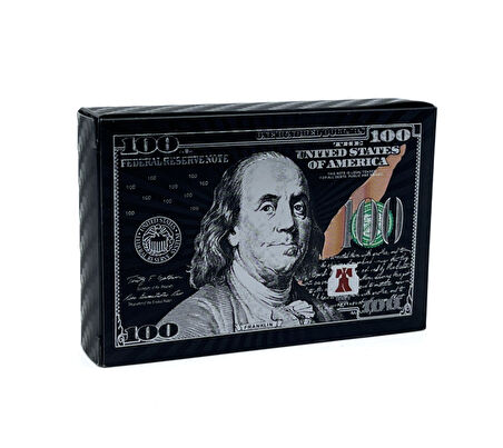 Dolar Baskılı İskambil Kağıdı Plastik Su Geçirmez Oyun Kağıdı - Siyah