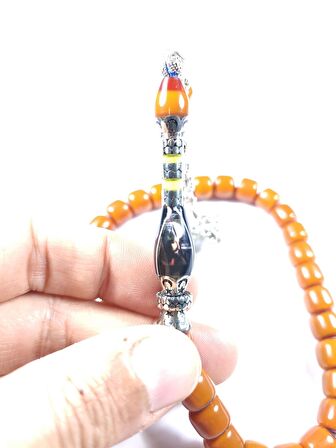 Gümüş Kaplama Püskül Nakkaş İmame Fatih Sultan Mehmet Han Resimli Sıkma Kehribar