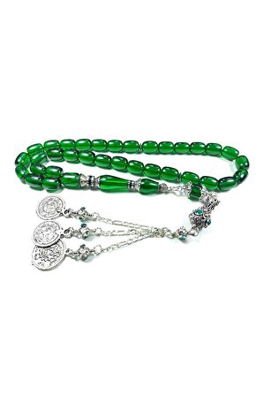 Gümüş Kaplama Püsküllü 925 Ayar Gümüş Nakkaş İmame Alman Zar Kehribar Sertifikalı 3929