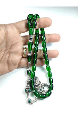 Gümüş Kaplama Püsküllü 925 Ayar Gümüş Nakkaş İmame Alman Zar Kehribar Sertifikalı 3929