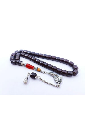 Şevket Alkan Usta Eseri 925 Ayar Gümüş Nakkaş İnci Siyahı Sıkma Kehribar Sertifikalı 7366