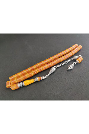 Şevket Alkan Usta Eseri 925 Ayar Gümüş Nakkaş Sıkma Kehribar Sertifikalı 7857