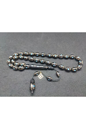 Hakan Kaya Usta Eseri 3'lü Gümüş Yarma Gümüş Çakımlı Mineli İnci Siyahı Kuka Sertifikalı 8072