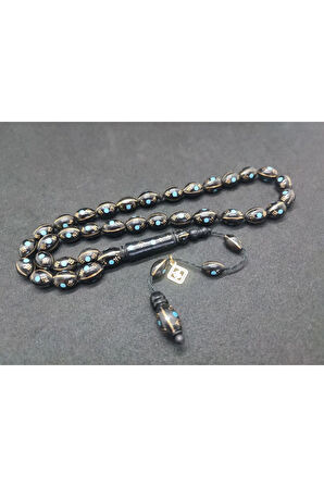 Hakan Kaya Usta Eseri 3'lü Gümüş Yarma Gümüş Çakımlı Mineli İnci Siyahı Kuka Sertifikalı 8072