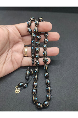 Hakan Kaya Usta Eseri 3'lü Gümüş Yarma Gümüş Çakımlı Mineli İnci Siyahı Kuka Sertifikalı 8072