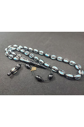 Hakan Kaya Usta Eseri 4'lü Gümüş Yarma Gümüş Çakımlı Mineli İnci Siyahı Kuka Sertifikalı 8080