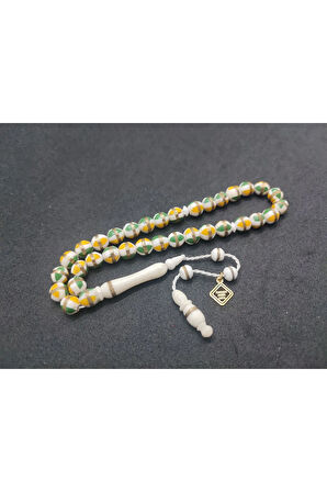 İskeçeli Cemil Usta Eseri Mineli Ve Gümüş Sarmal Bilek Boy Natural Deve Kemiği Sertifikalı 7630