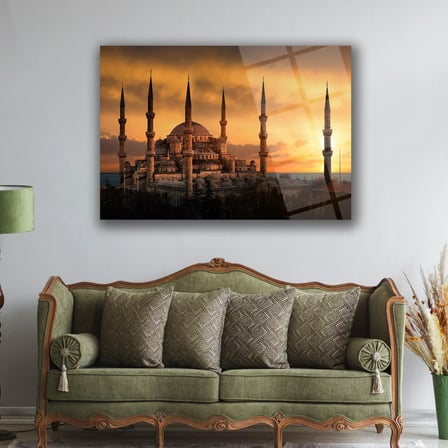 Gün Batımında Sultanahmet Camii Cam Tablo - ISL249