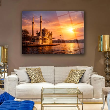 Gün Batımında Ortaköy Camii Cam Tablo - ISL250
