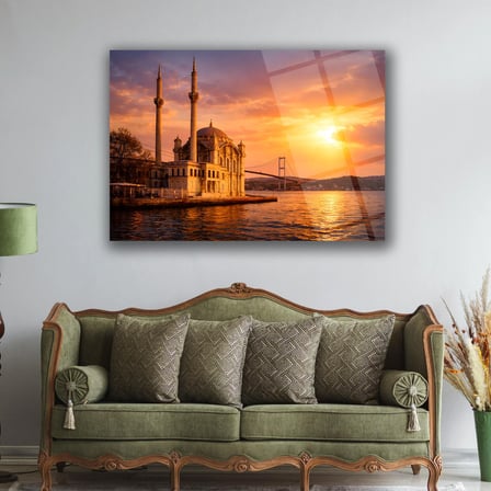 Gün Batımında Ortaköy Camii Cam Tablo - ISL250