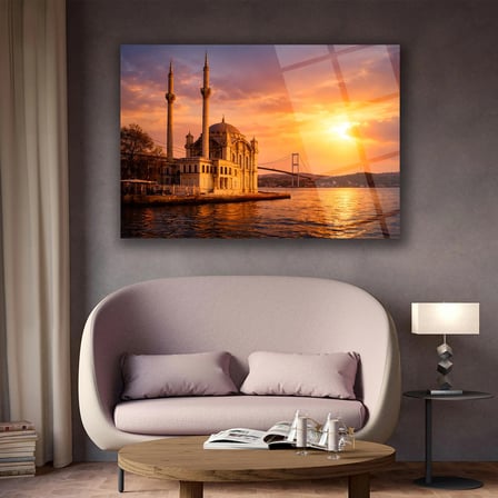Gün Batımında Ortaköy Camii Cam Tablo - ISL250