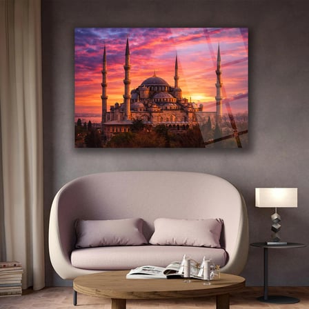 Gün Batımında Sultanahmet Camii Cam Tablo - ISL254