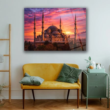 Gün Batımında Sultanahmet Camii Cam Tablo - ISL254