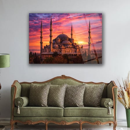 Gün Batımında Sultanahmet Camii Cam Tablo - ISL254