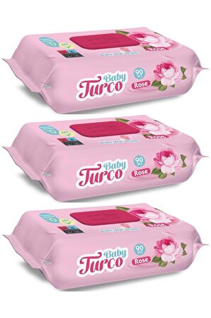 BABY TURCO Islak Havlu Mendil 90 Yaprak Gül/rose 3 Lü Set 270 Yaprak Plastik Kapaklı